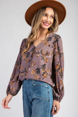 That Friday Feeling Dusty Plum Floral Top