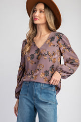 That Friday Feeling Dusty Plum Floral Top