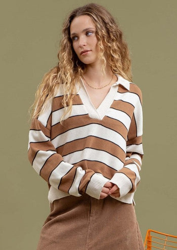 Caitlin Collared Striped Pullovers - 2 Colors!