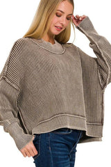 Washed Side Slit Cropped Sweater - 2 Colors!