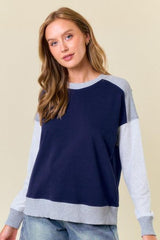 Navy & Gray Soft Ribbed Pullover