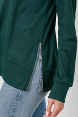 Hunter Green Soft Turtleneck Side Zip Top