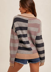 Gray & Lavender Half Zip Sweater