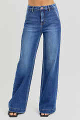 Risen High Rise Slanted Pocket Wide Leg Jeans