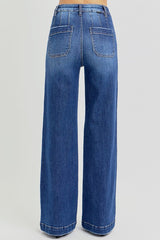 Risen High Rise Slanted Pocket Wide Leg Jeans