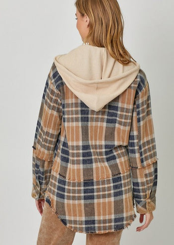 Washed Camel Detachable Hood Shacket