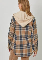 Washed Camel Detachable Hood Shacket