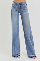 Risen Low Rise Wide Leg Release Hem Jeans