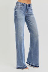 Risen Low Rise Wide Leg Release Hem Jeans