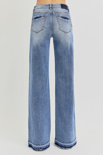 Risen Low Rise Wide Leg Release Hem Jeans