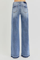 Risen Low Rise Wide Leg Release Hem Jeans