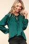 Hunter Green Frill Tie Neck Blouse