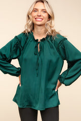 Hunter Green Frill Tie Neck Blouse