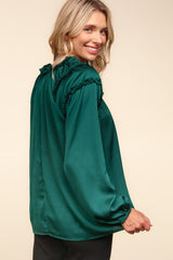 Hunter Green Frill Tie Neck Blouse