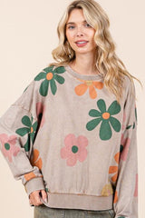 Mocha Floral French Terry Pullover