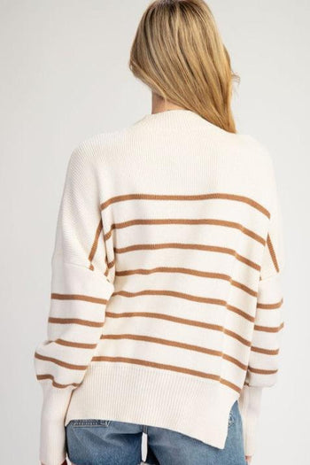 Camel & Ivory Striped Relaxed Mock Sweater