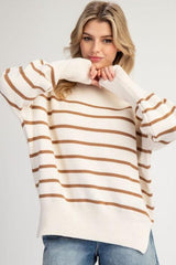 Camel & Ivory Striped Relaxed Mock Sweater