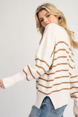 Camel & Ivory Striped Relaxed Mock Sweater