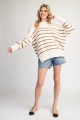 Camel & Ivory Striped Relaxed Mock Sweater