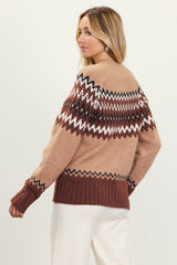 Chocolate & Tan Fair Isle Crew Sweater