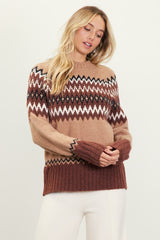 Chocolate & Tan Fair Isle Crew Sweater