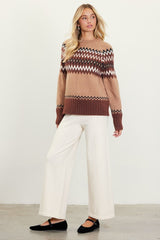 Chocolate & Tan Fair Isle Crew Sweater