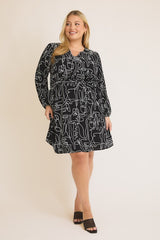 Black & White Abstract Print Dress