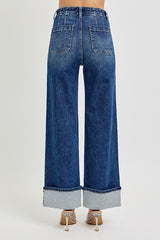 Risen High Rise Ankle Wide Cuffed Button Fly Jeans