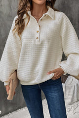 Ivory Textured Balloon Sleeve Sweatshirt