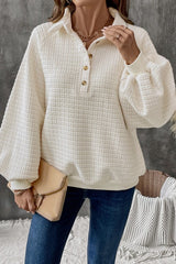 Ivory Textured Balloon Sleeve Sweatshirt