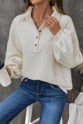 Ivory Textured Balloon Sleeve Sweatshirt