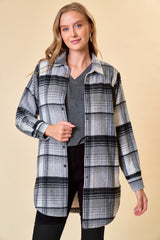 Gray Plaid Sherpa Lined Long Shacket