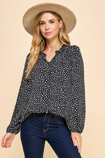 Dotted Ruffle Neck Tops - 2 Colors!