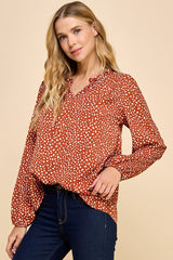 Dotted Ruffle Neck Tops - 2 Colors!