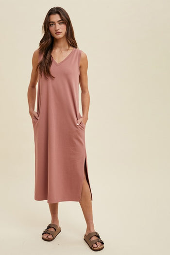 Sienna V-Neck Midi Tank Side Slit Dress