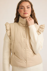 Taupe Ruffle Snap Button Vest