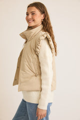 Taupe Ruffle Snap Button Vest