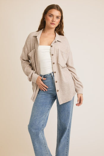 Taupe Textured Button Down Shirt Jacket