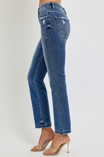 Risen Mid Rise Distressed Straight Jeans