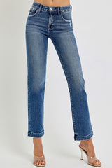 Risen Mid Rise Distressed Straight Jeans