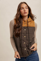 Contrast Hooded Puffer Vest