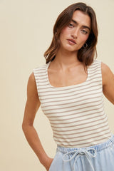 Wide Strap Ribbed Stripe Tanks - 3 Colors!