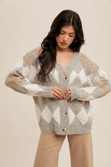 Diamond Pattern Sweater Cardigan