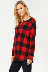 Lace Up Buffalo Plaid Top - FINAL SALE