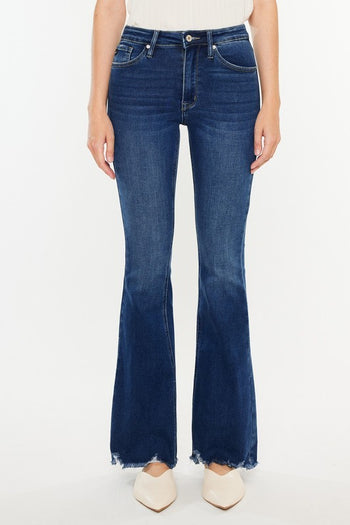 Kan Can High Rise Distressed Hem Bootcut Jeans