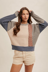 Cable Detail Colorblock Sweater