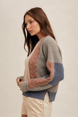 Cable Detail Colorblock Sweater