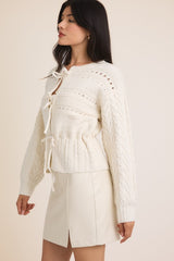 Ivory Tie Front Sweater Cardigan