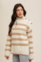 Cream & Taupe Button Turtleneck Sweater