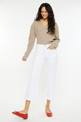 Kan Can High Rise Relaxed Cropped Flare White Jeans